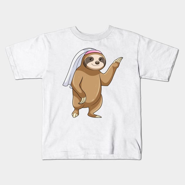 Sloth as Bride with Veil Kids T-Shirt by Markus Schnabel